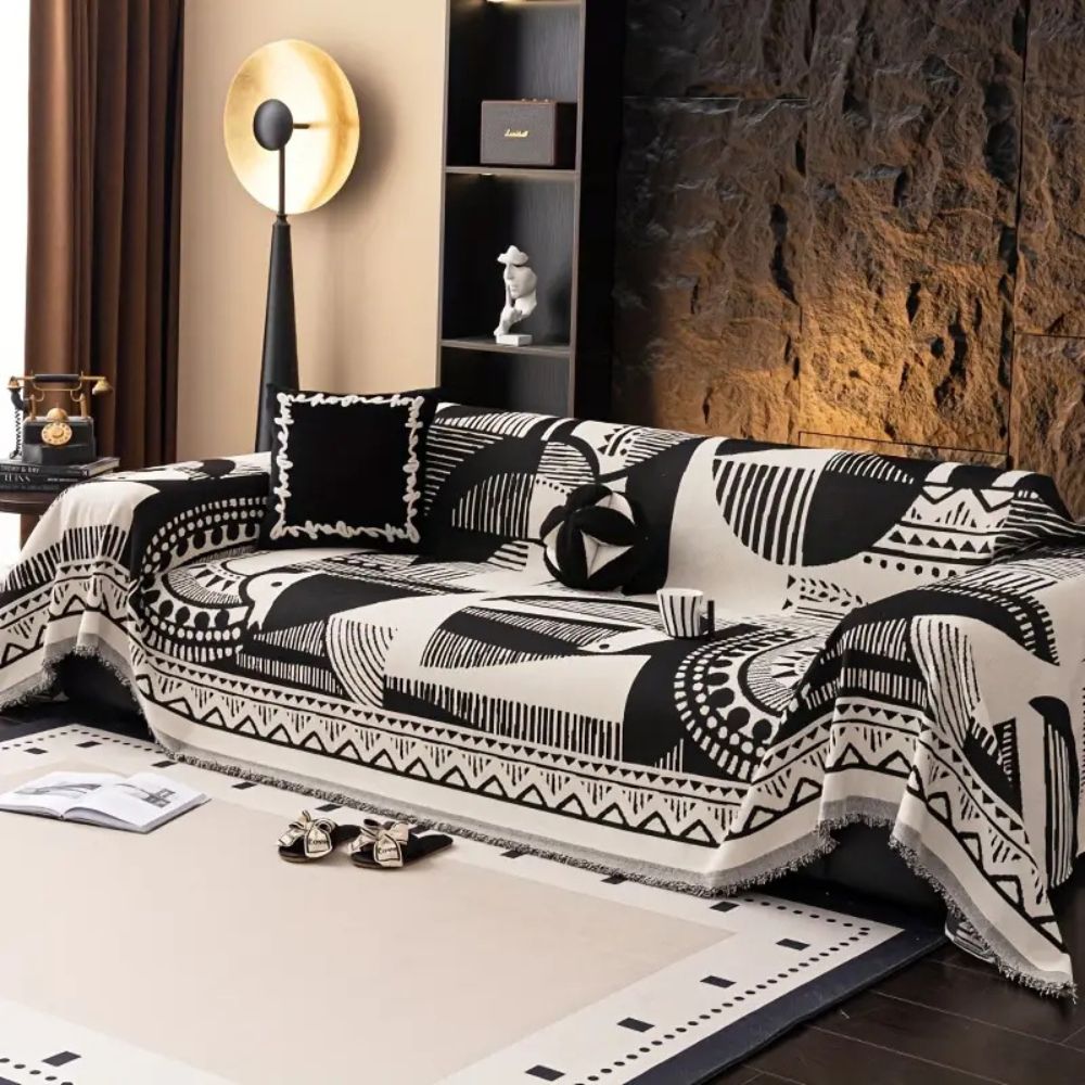 Geometriskt vågigt sofföverdrag – Modernt stretchigt soffskydd med snyggt mönster