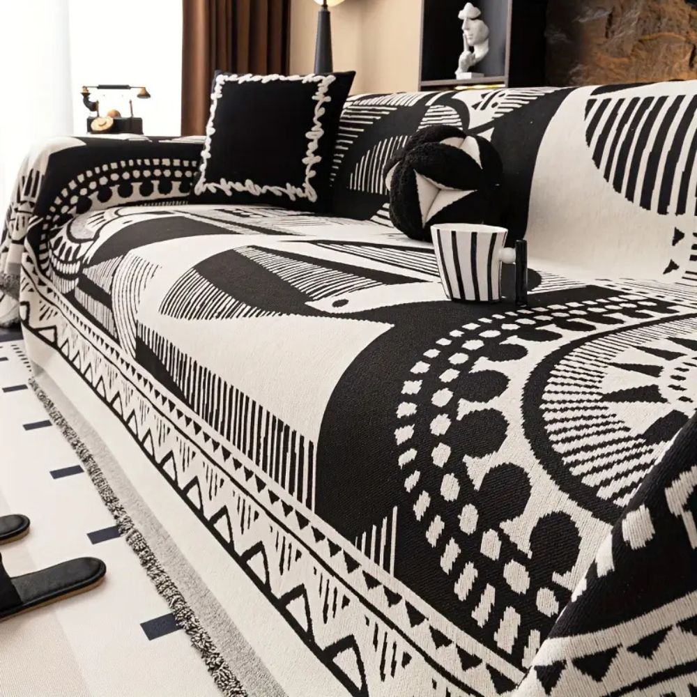 Geometriskt vågigt sofföverdrag – Modernt stretchigt soffskydd med snyggt mönster