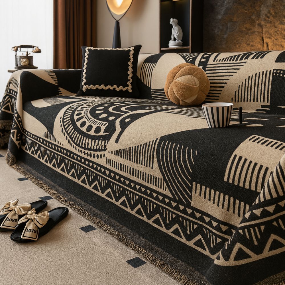 Geometriskt vågigt sofföverdrag – Modernt stretchigt soffskydd med snyggt mönster