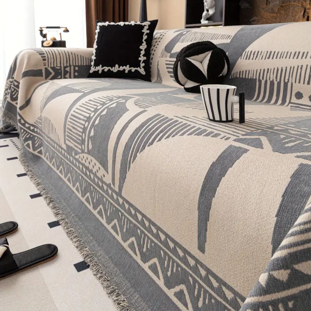 Geometriskt vågigt sofföverdrag – Modernt stretchigt soffskydd med snyggt mönster