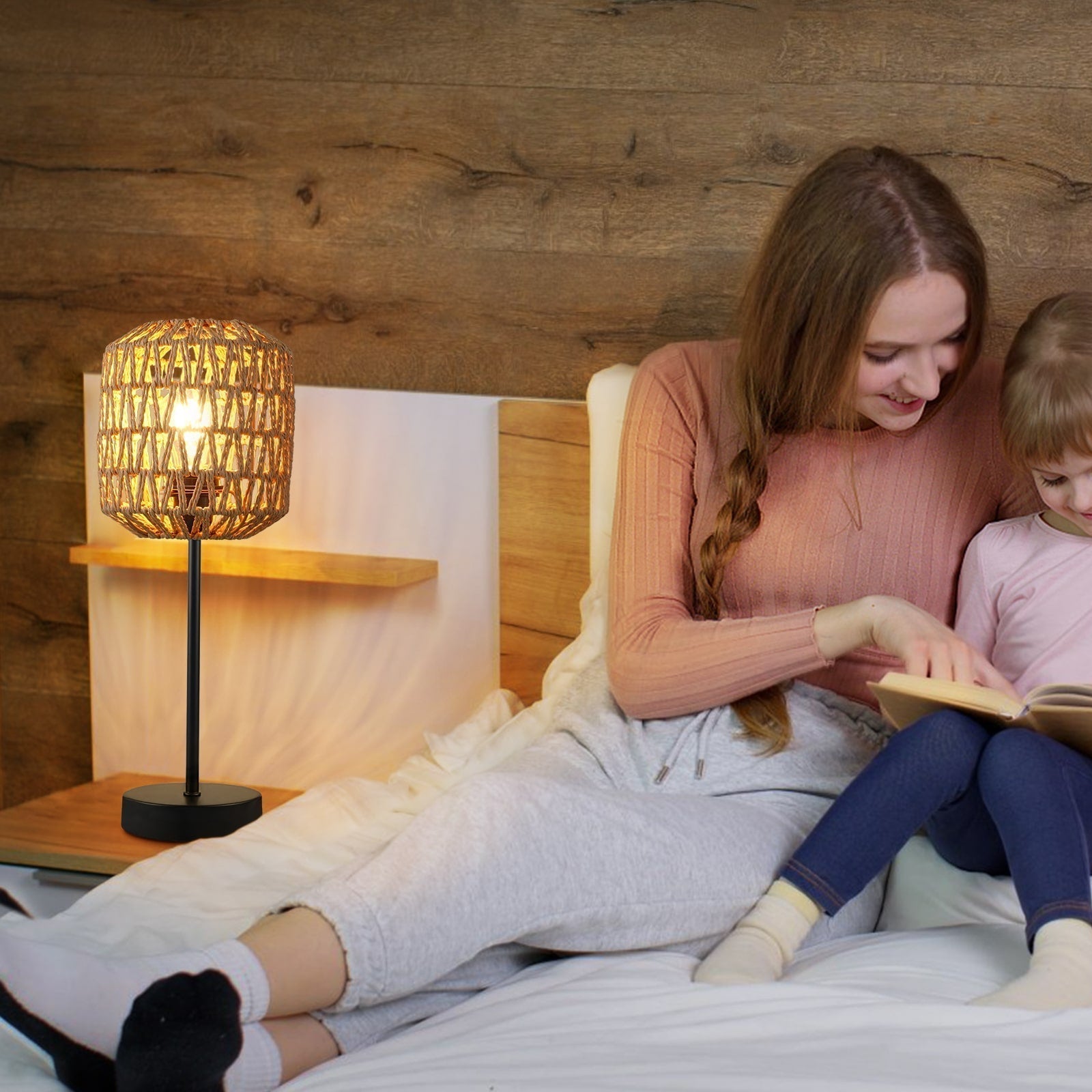 Bordlampa i bohemisk stil – 3-vägs dimning och USB-laddningsfunktion