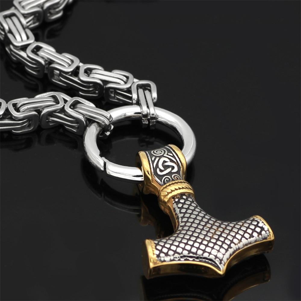 Rostfritt stål dubbelt varghuvud & Mjolnir Survival Spirit Halsband/armband