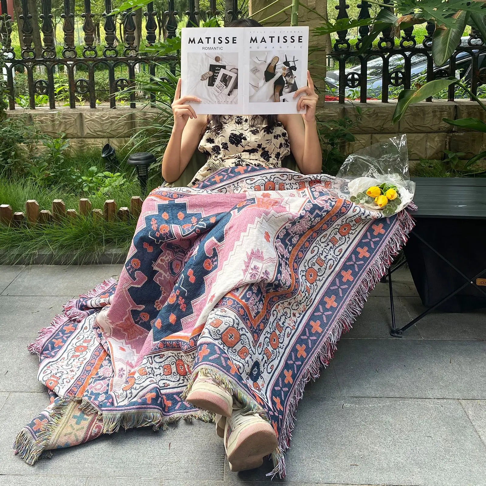 Bohemiskt mönstrad filt – Mysig, färgglad dekoration för sängen eller soffan