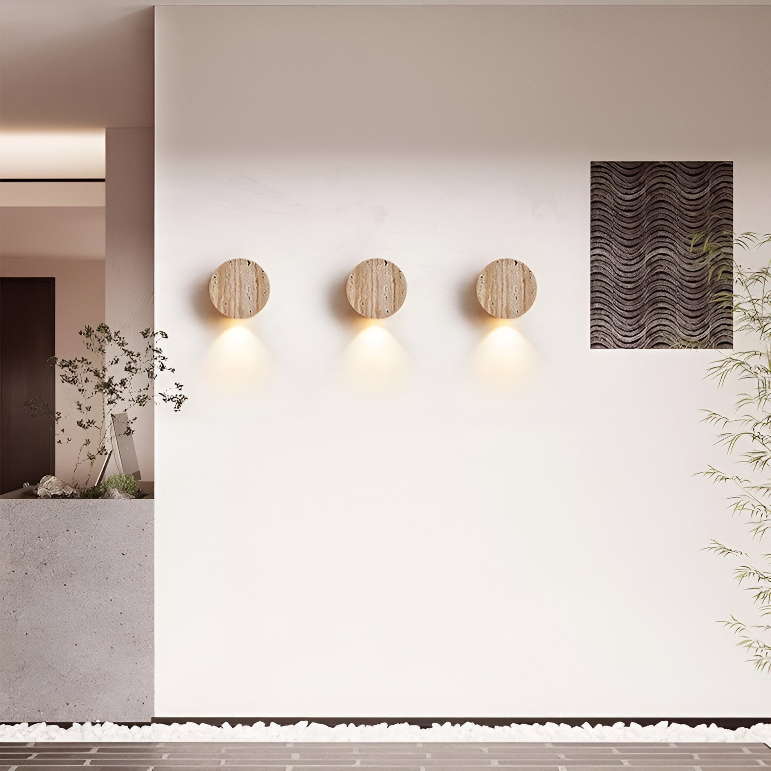 Zen-inspirerad travertin LED-vägglampa – Minimalistisk stenaccentlampa
