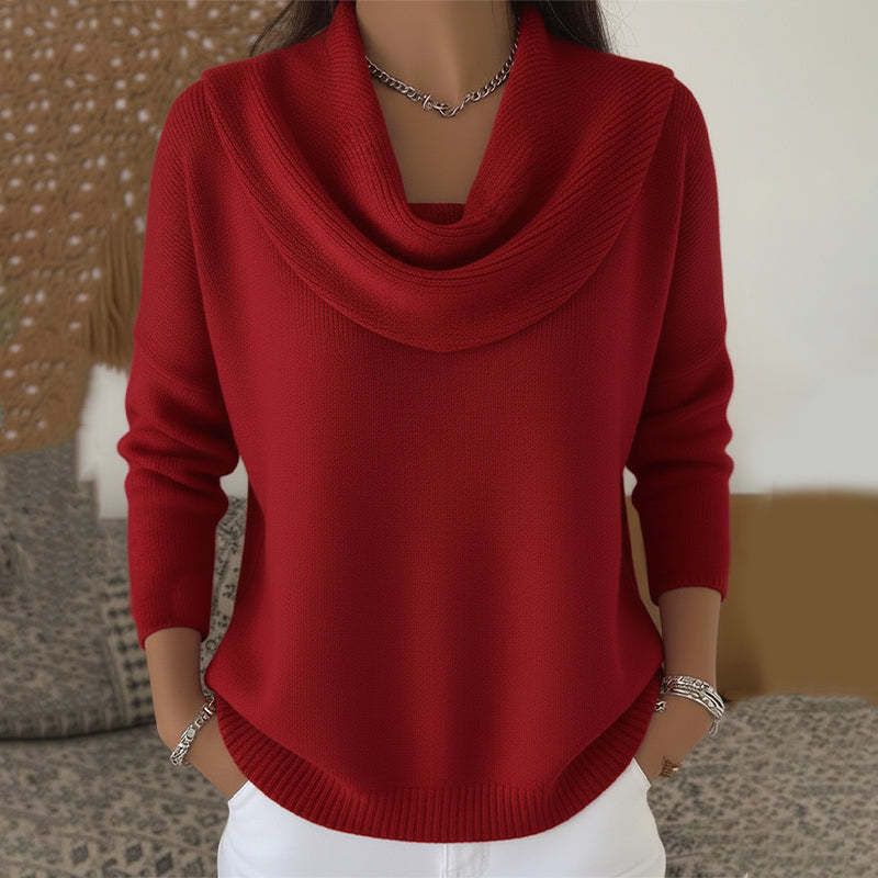 Valerie | Draperad stickad tröja med krage - Mysig och avslappnad stickning