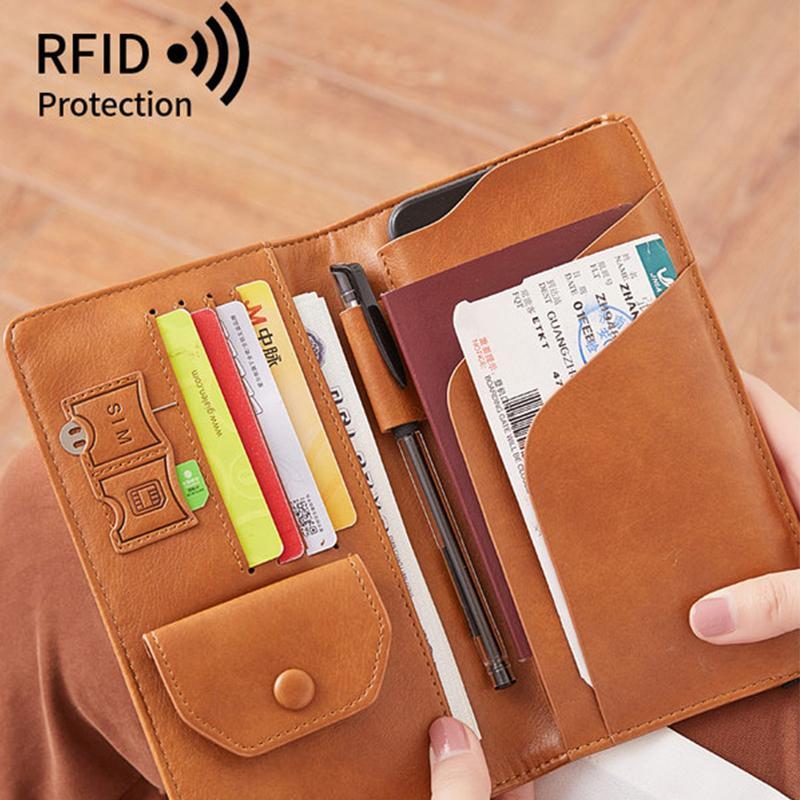 Kompakt RFID-säker reseplånbok – Pass- och kreditkortshållare i äkta läder
