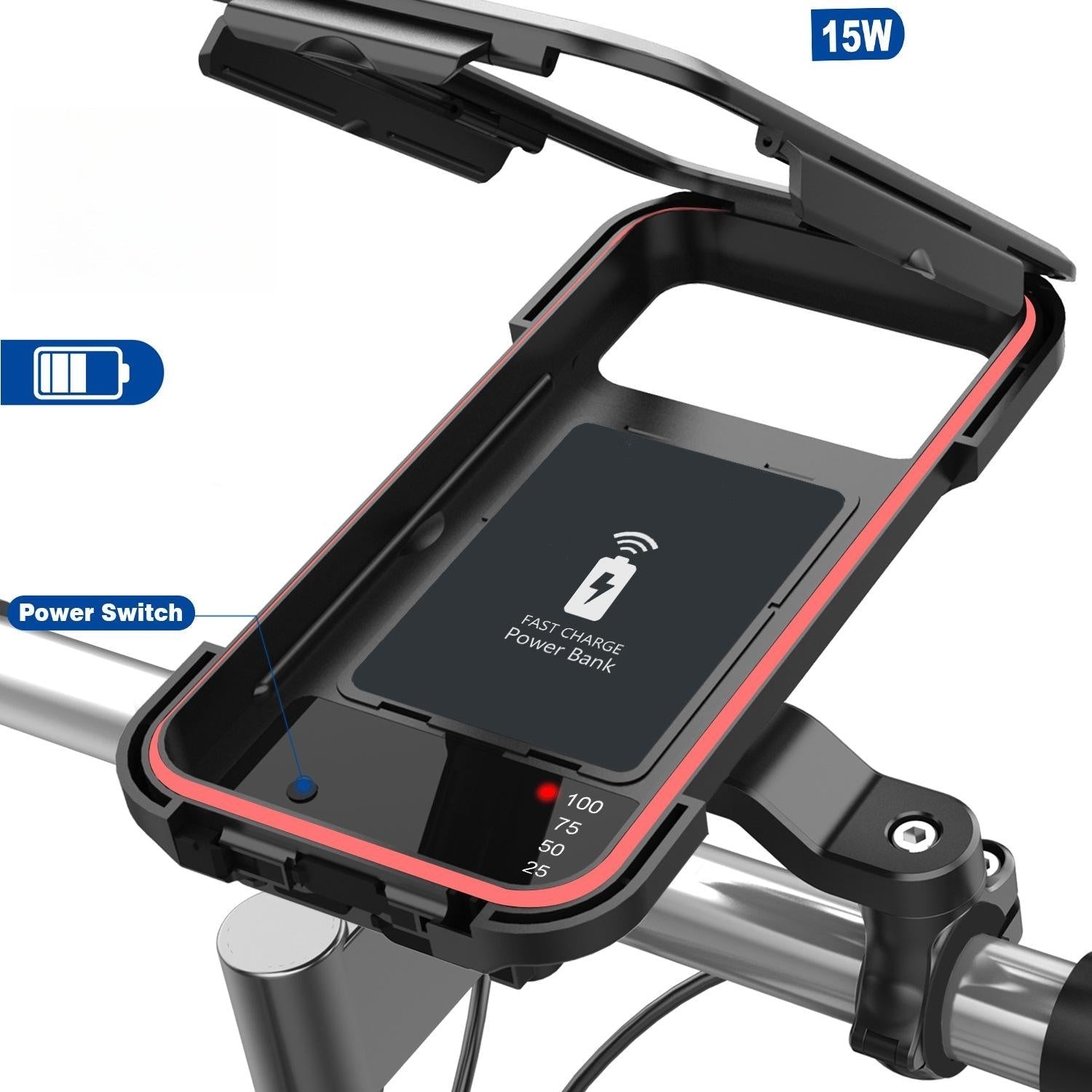 15W cykelhållare för powerbank - Vattentät styrhållare med snabbladdning och stötsäker design