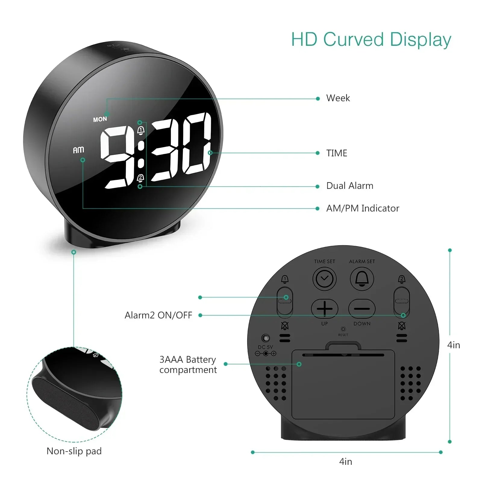 Modern LED digital skrivbordsklocka — Dimbar display med alarm, nattlampa och USB-strömförsörjning