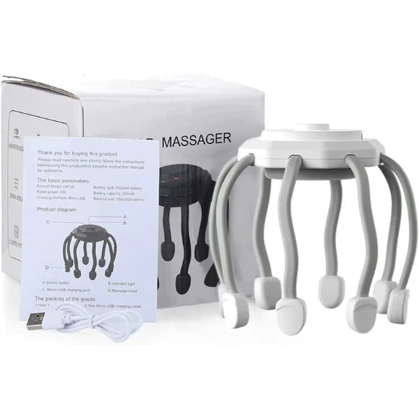 OctoRelief elektrisk hårbottenmassageapparat – 360° lugnande huvudmassage