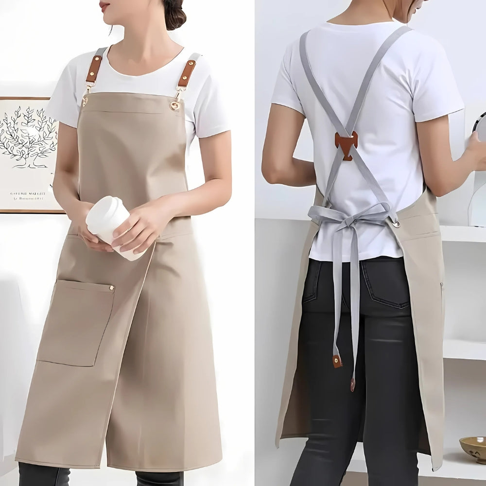 Justerbart arbetsförkläde med korsrygg – Unisex delad kjoldesign med praktiska fickor