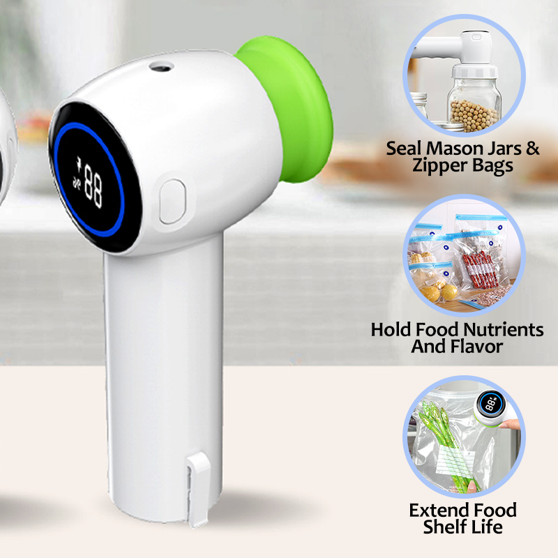 Handhållen vakuumförslutare – Bärbar luftborttagningspump med återanvändbara blixtlåspåsar