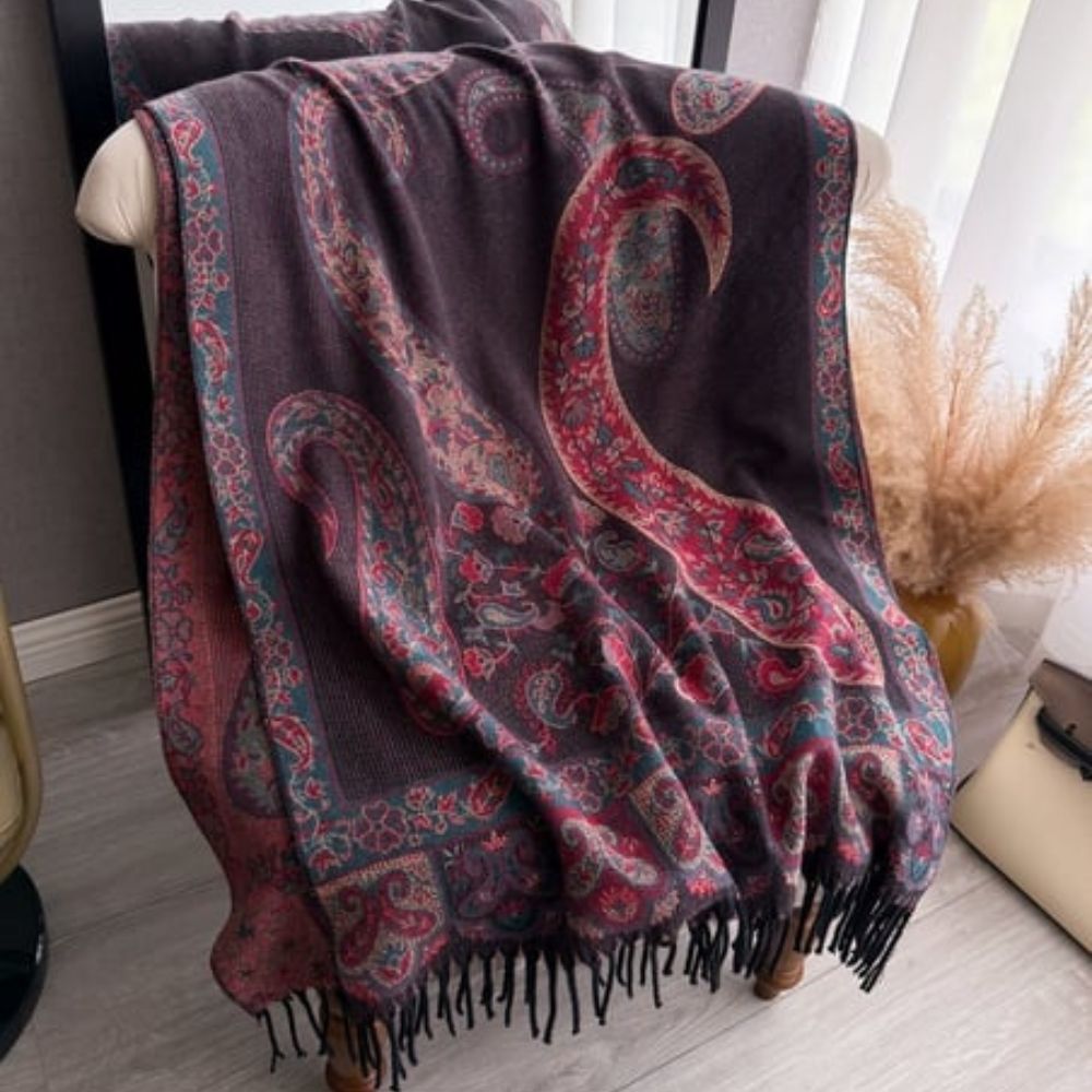 Mysig vinterponcho - Snygg sjal med paisleymönster för kvinnor