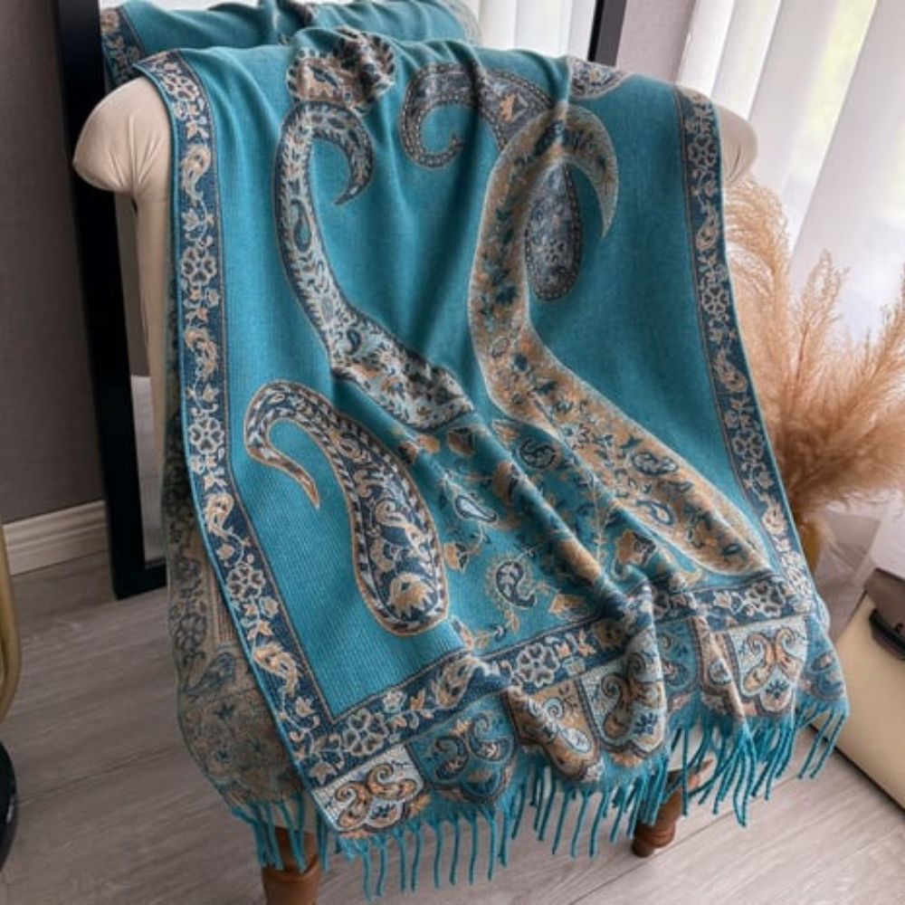 Mysig vinterponcho - Snygg sjal med paisleymönster för kvinnor