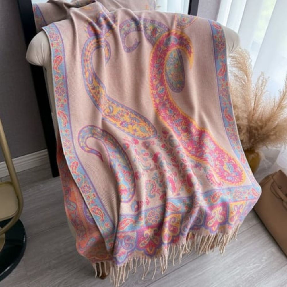Mysig vinterponcho - Snygg sjal med paisleymönster för kvinnor
