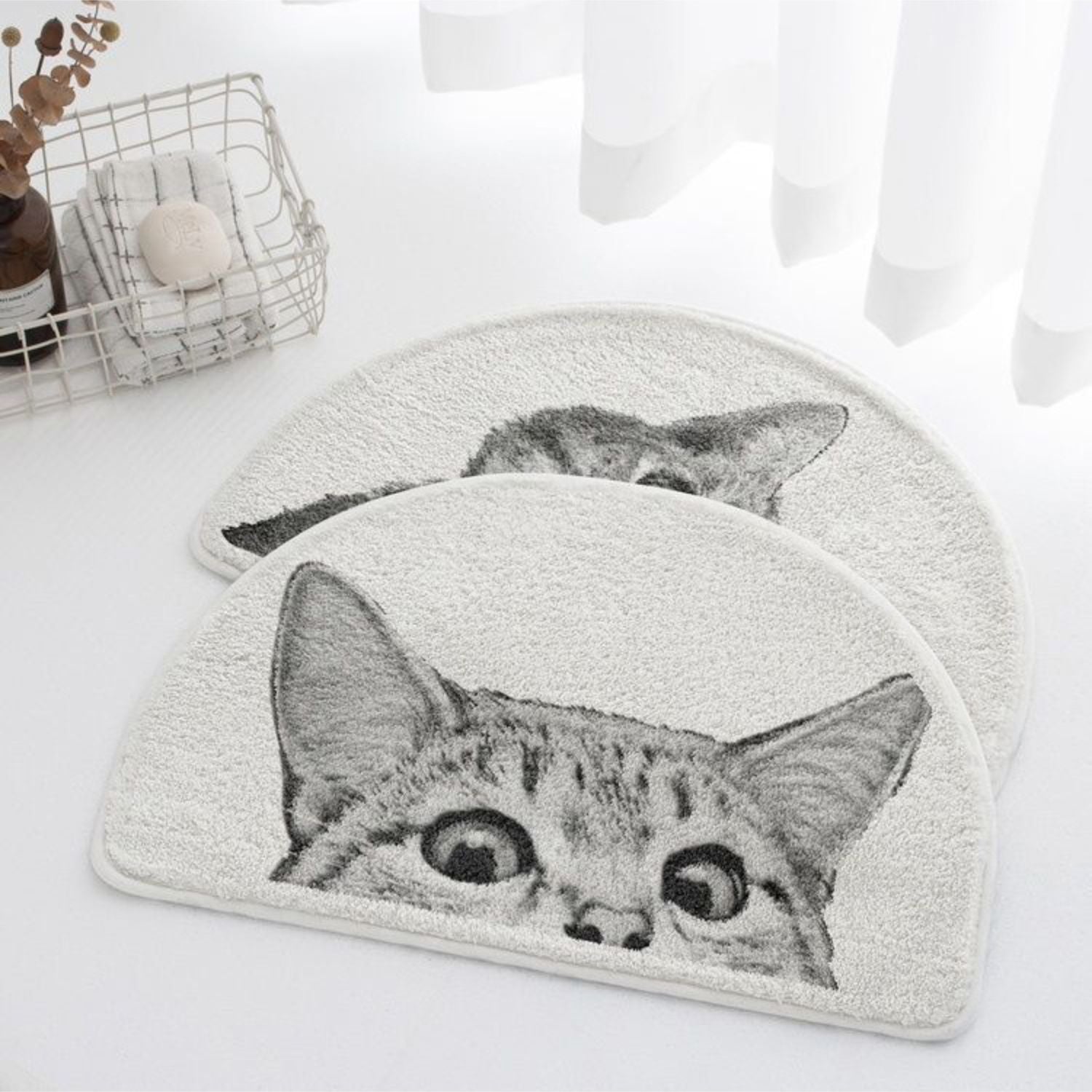 Söt kattbadrumsmatta – Halkfri absorberande matta med lekfull kattdesign