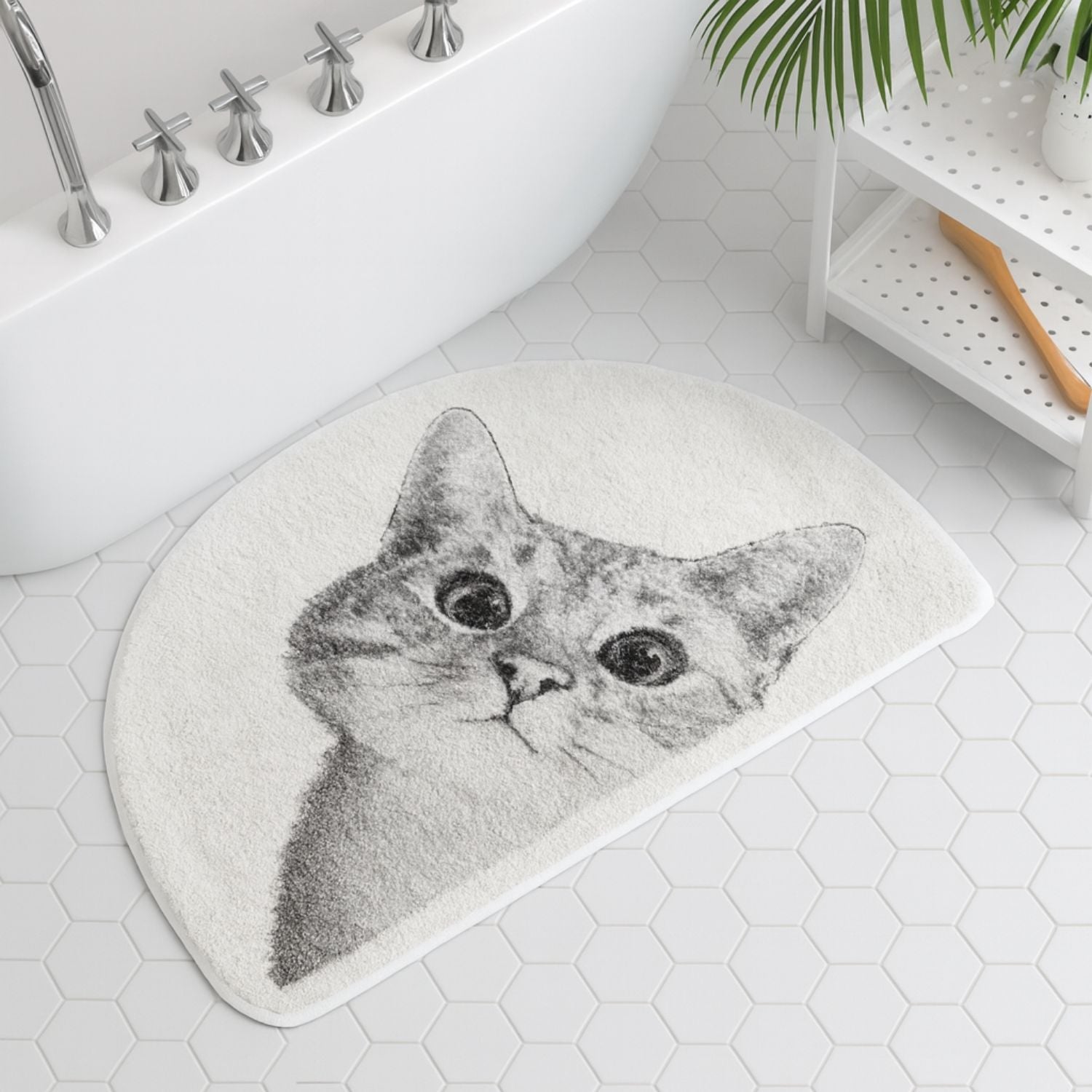 Söt kattbadrumsmatta – Halkfri absorberande matta med lekfull kattdesign