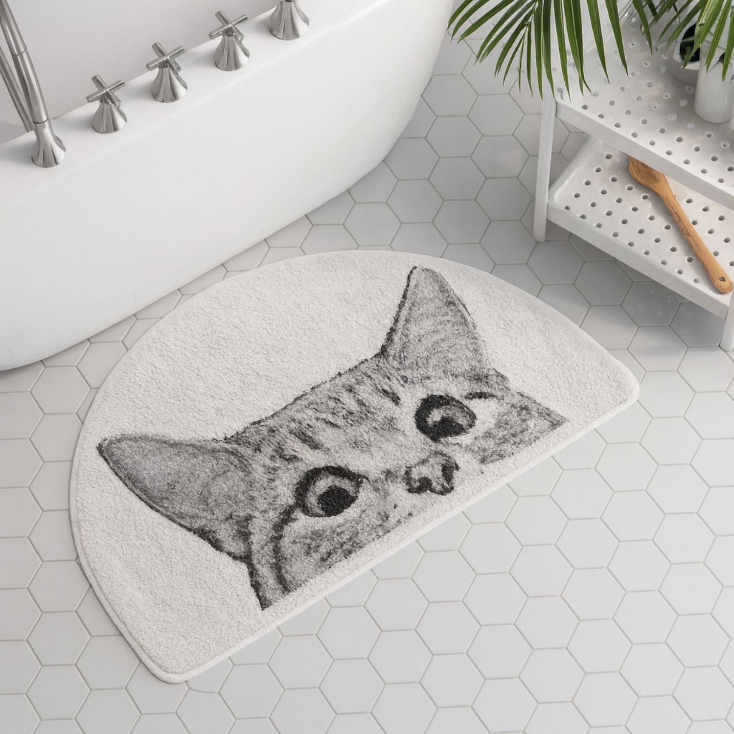 Söt kattbadrumsmatta – Halkfri absorberande matta med lekfull kattdesign