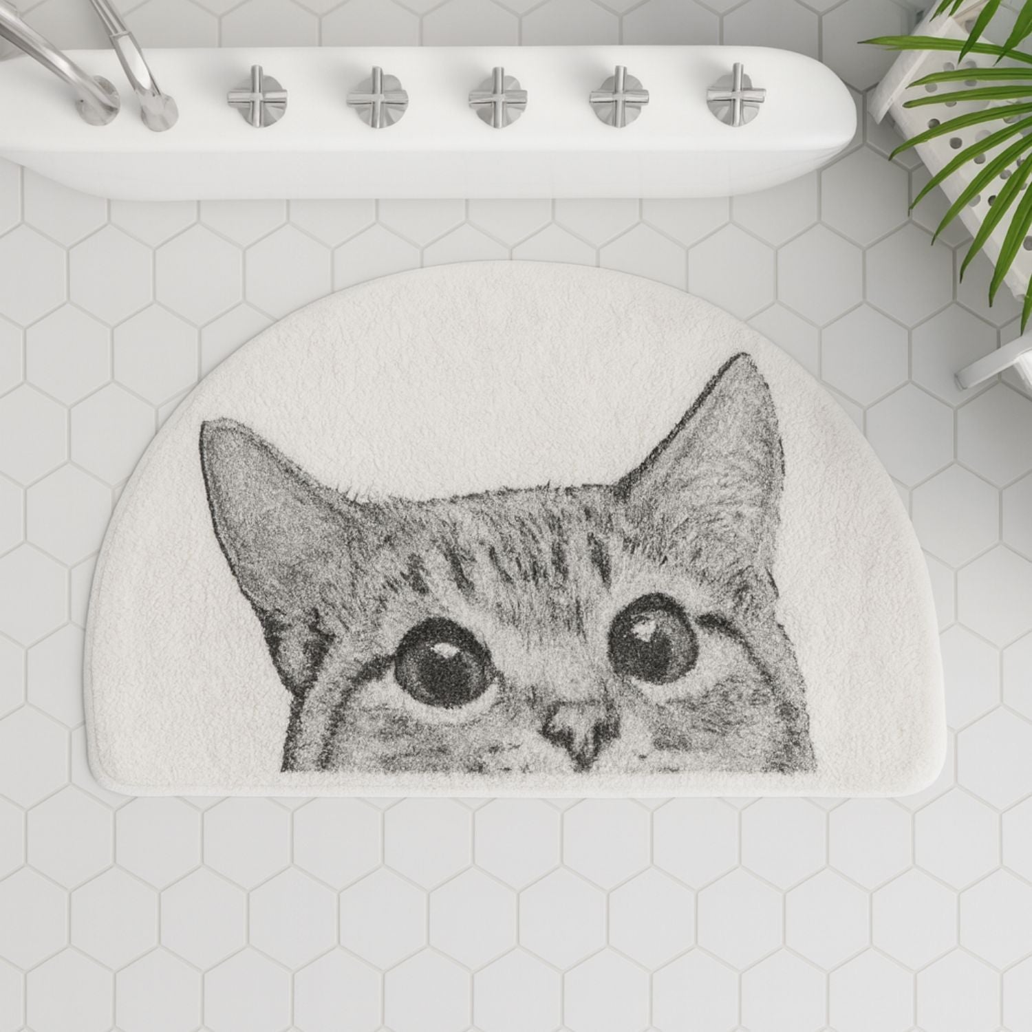 Söt kattbadrumsmatta – Halkfri absorberande matta med lekfull kattdesign