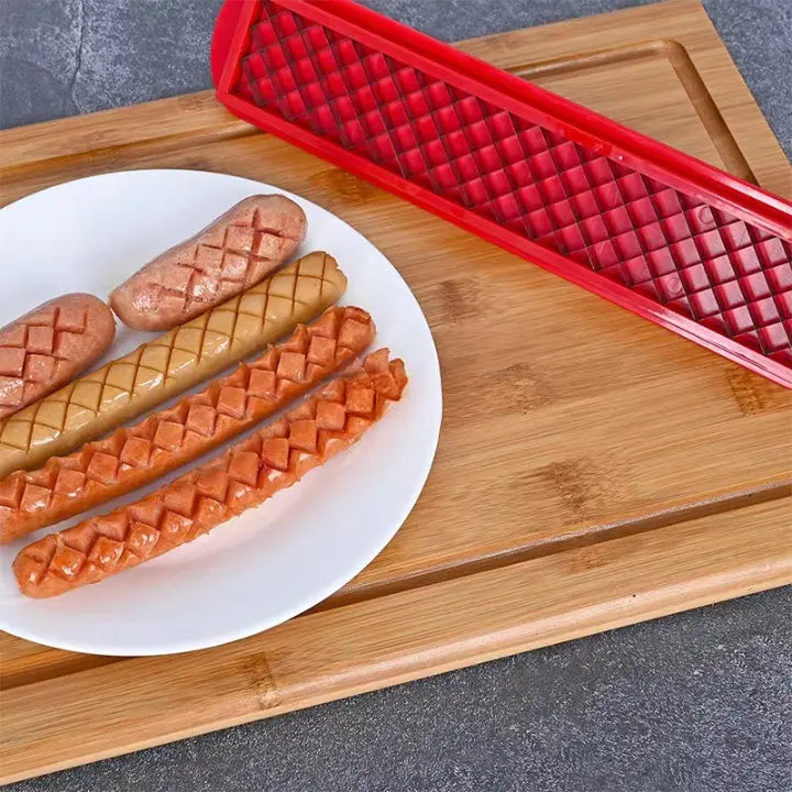 Criss-Cut varmkorvskärare – Verktyg i rostfritt stål och ABS för perfekt textur