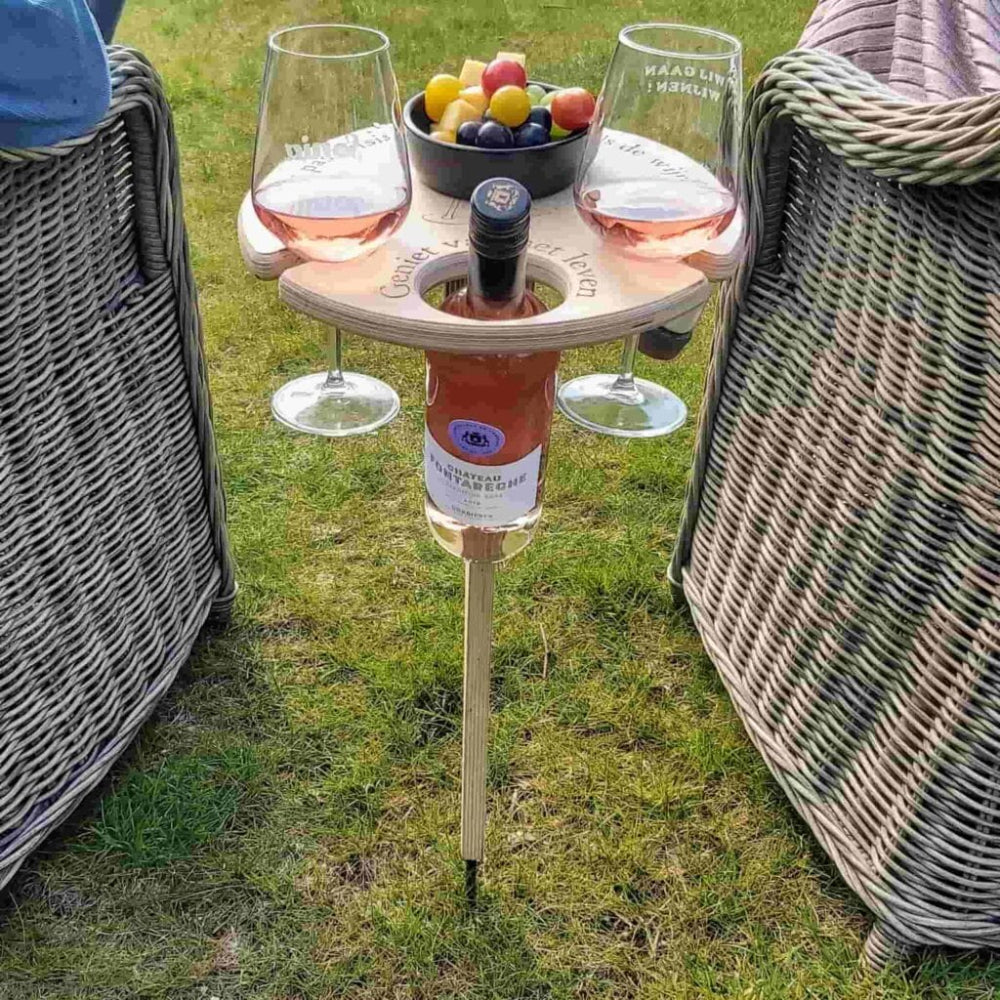 Hopfällbart vinbord för utomhusbruk - Bärbart picknick- och trädgårdsställ för drycker