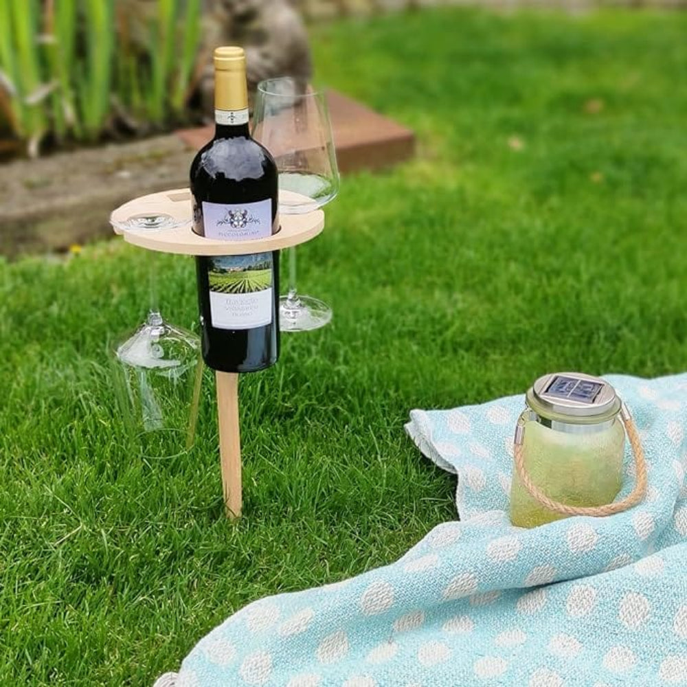 Hopfällbart vinbord för utomhusbruk - Bärbart picknick- och trädgårdsställ för drycker