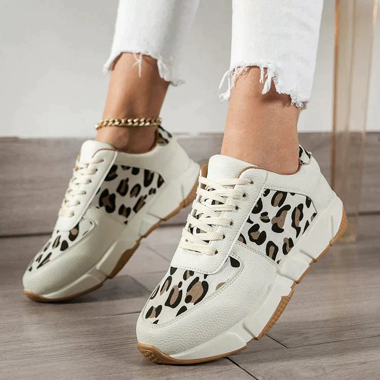 Trendiga djurmönster-sneakers med snörning för kvinnor