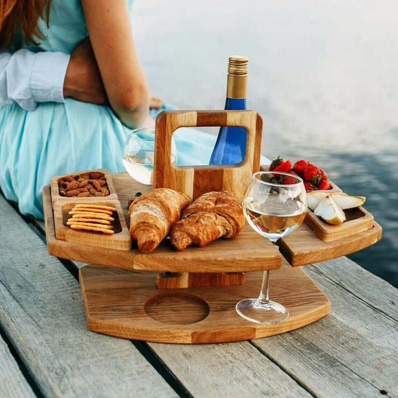 Hopfällbart picknickbord för vin – Bärbart träbord