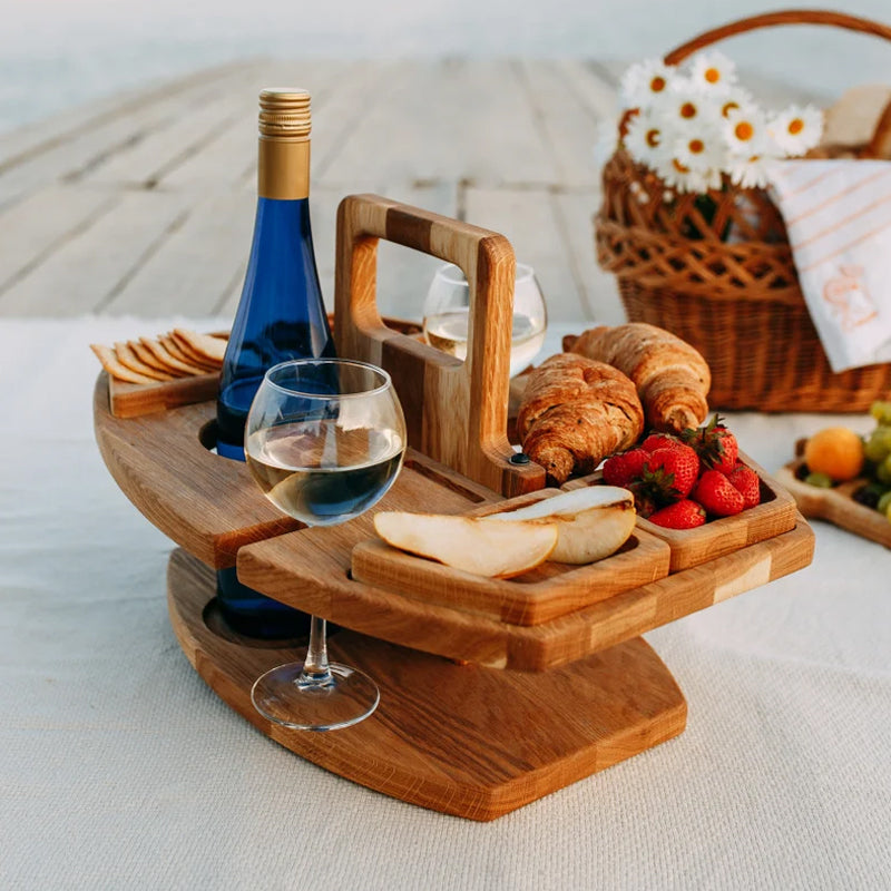 Hopfällbart picknickbord för vin – Bärbart träbord