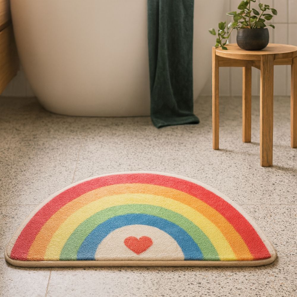 Färgglad halvmåneformad badrumsmatta – Mjuk absorberande matta med regnbågsljusdesign