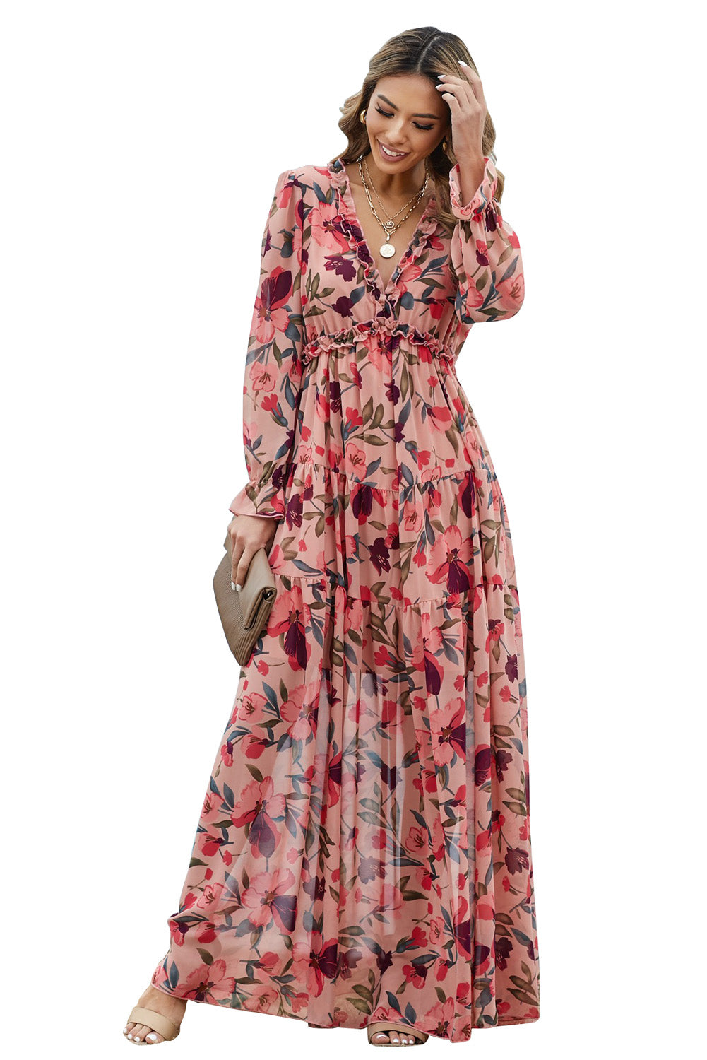 Vintageinspirerad blommig maxiklänning för kvinnor