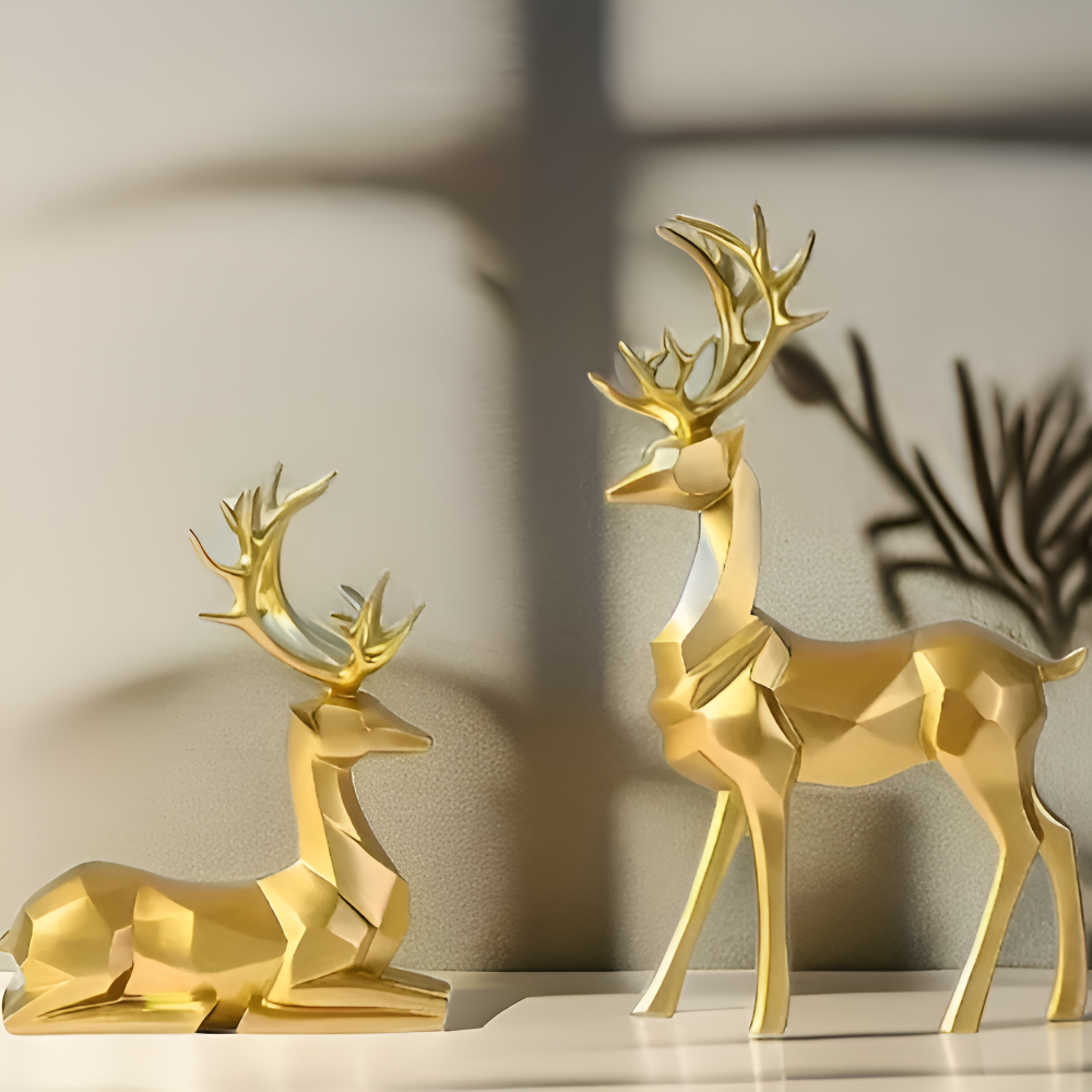 Moderna geometriska renskulpturer – 2-delat set med jul- och heminredning i harts