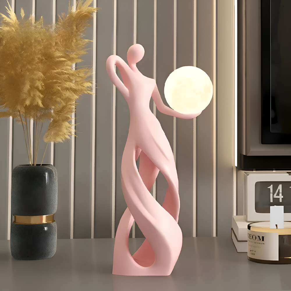 Modern skulptur av en flicka i harts – upplyst abstrakt konstdekor för bord och hyllor