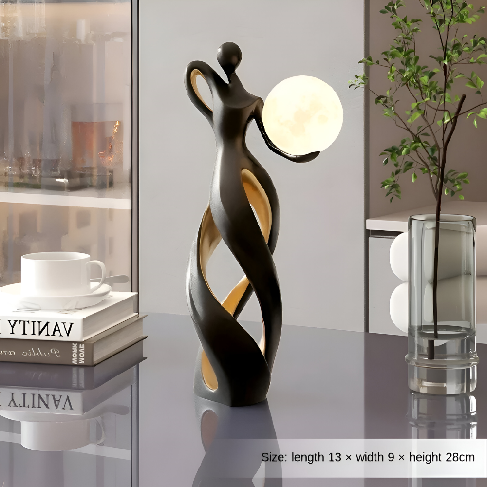 Modern skulptur av en flicka i harts – upplyst abstrakt konstdekor för bord och hyllor