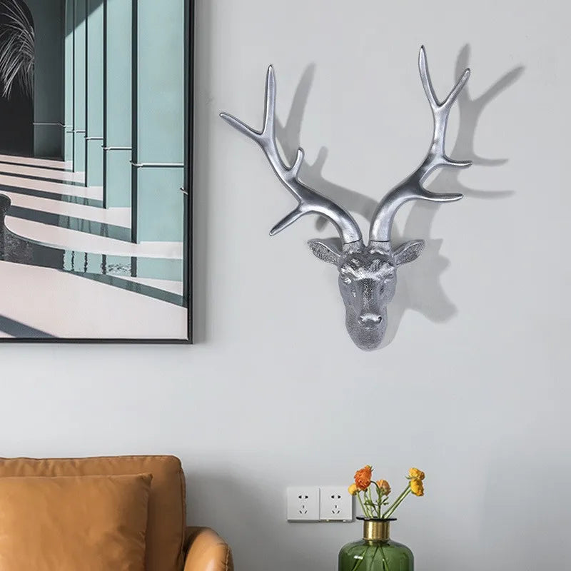 Rustik 3D-väggskulptur med hjorthuvud - Monterad djurtrofékonst för bondgårds- och stugdekor