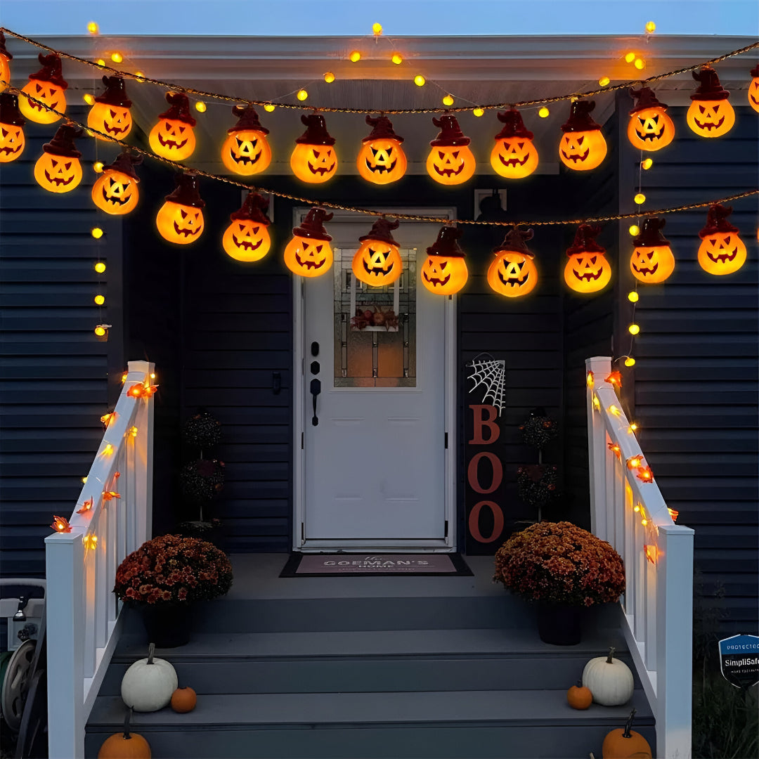 Solcellsdrivna pumpaljus – LED-slinggirlande för Halloweendekoration utomhus