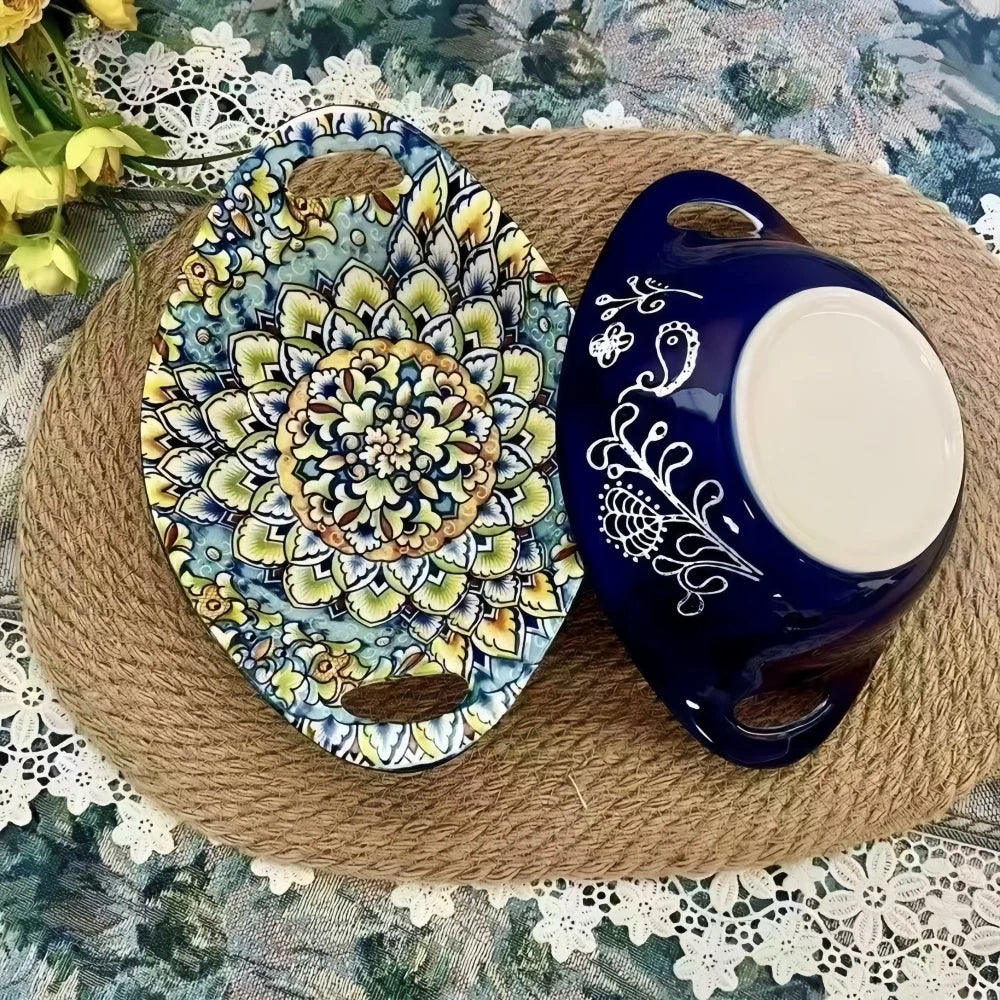Boho Mandala Serveringsskålset – Konstnärligt Keramiskt Servis