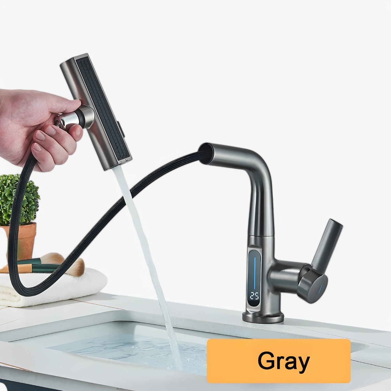 Smart LED-temperaturdisplay för kran – utdragbar vattenpip