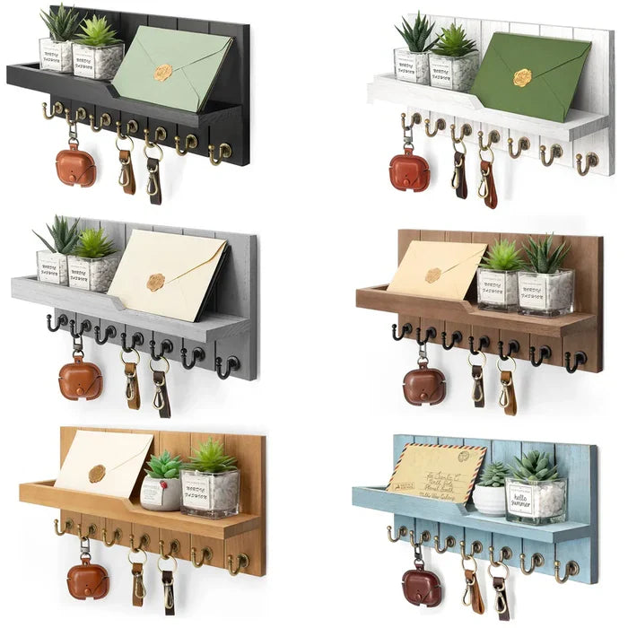 KeyHaven – Nyckelorganisator i trä med hylla, snygg väggförvaring för nycklar och post