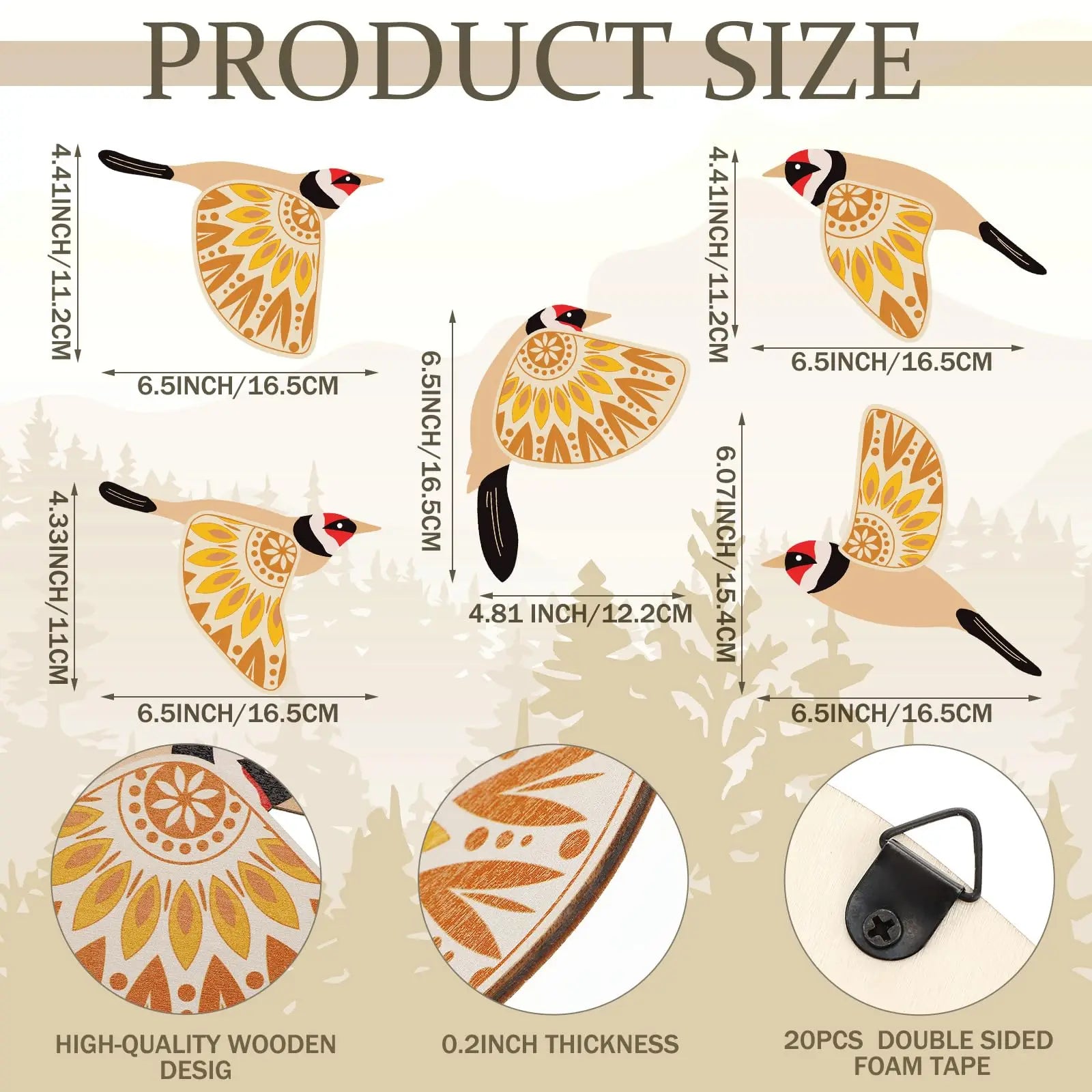 3D-väggskulptur av metallfågel – handgjord heminredningsset