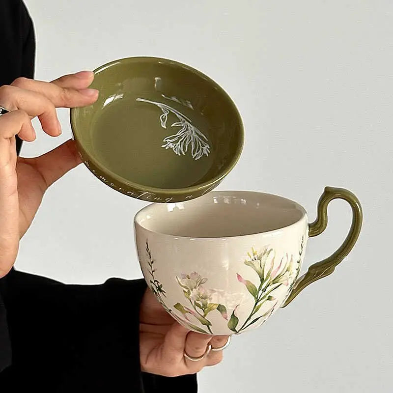 Blommig äng keramisk kaffemugg - konstnärlig blomdesign tekopp