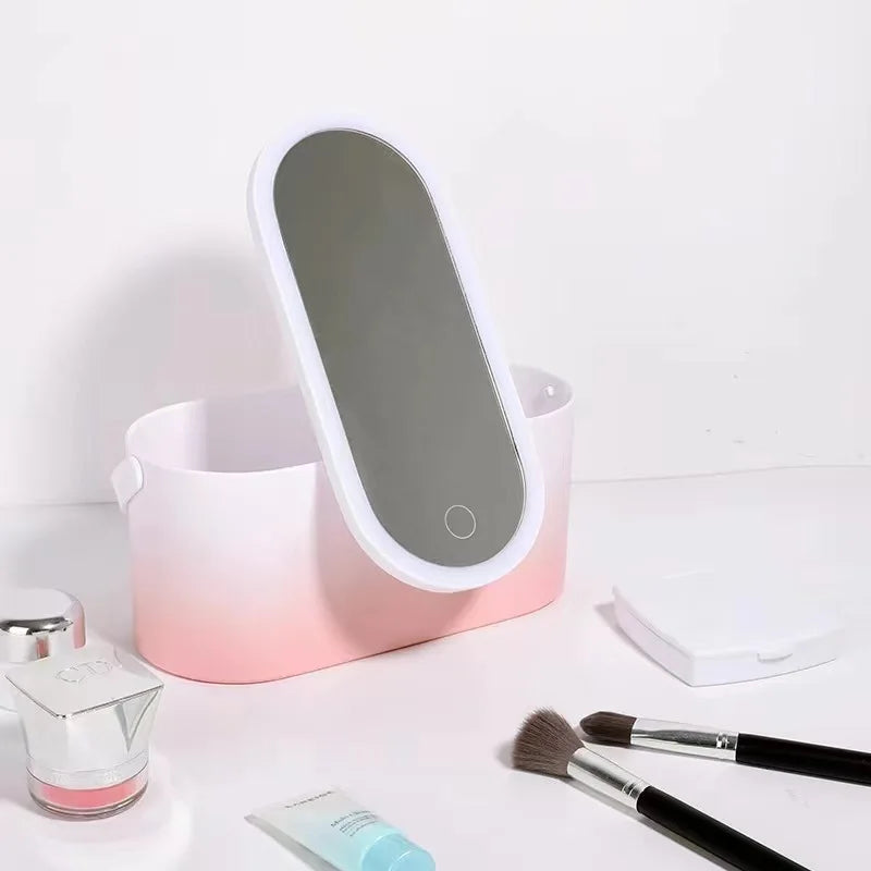 Sminkorganisatör för resor med LED-spegel