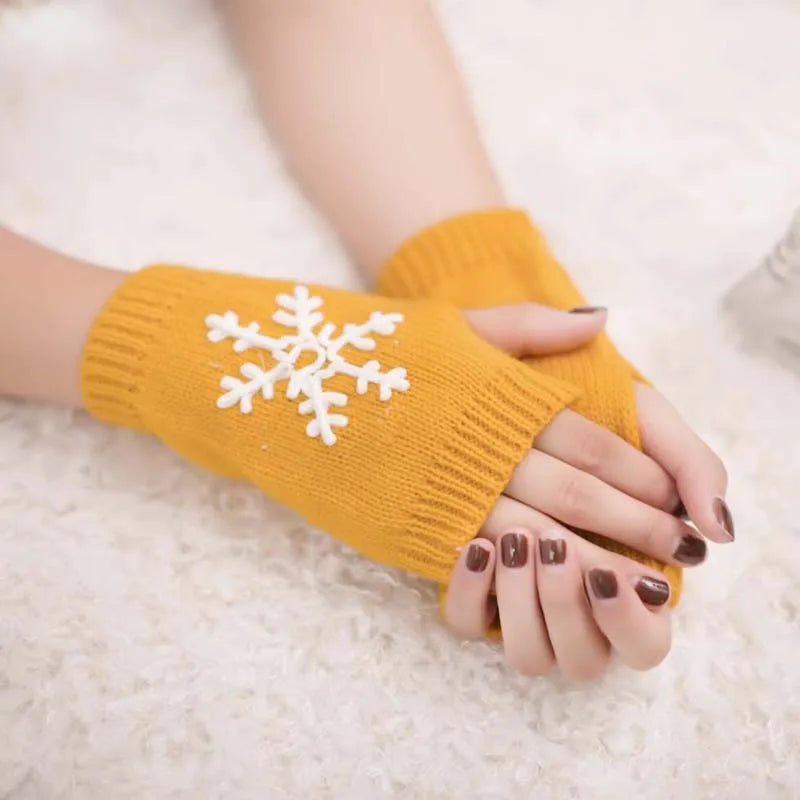 Stickade fingerlösa handskar för kvinnor - Broderade vinterhandskar
