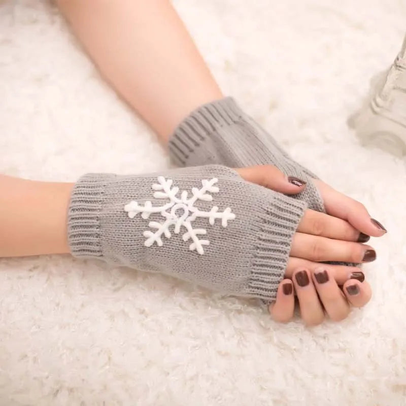 Stickade fingerlösa handskar för kvinnor - Broderade vinterhandskar