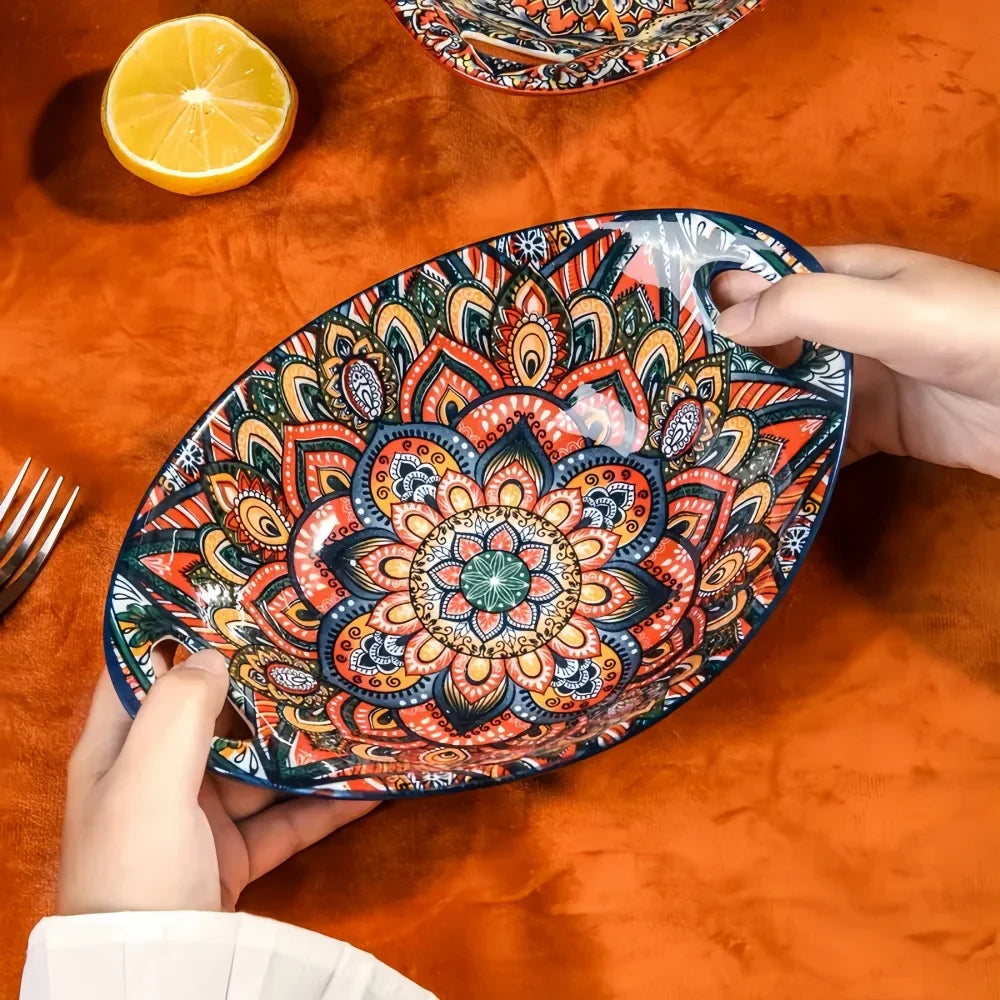 Boho Mandala Serveringsskålset – Konstnärligt Keramiskt Servis
