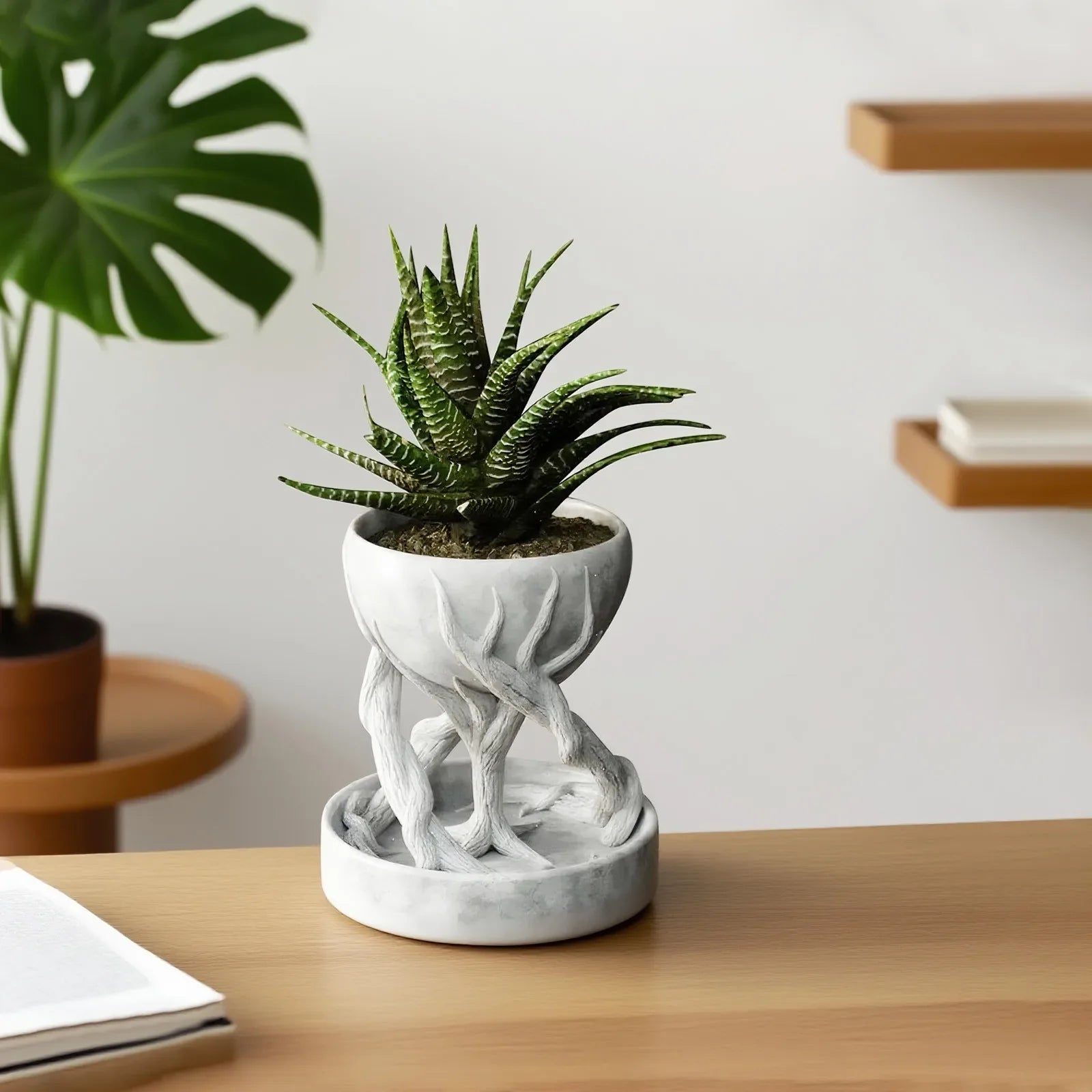 Rustik trädrotsblomkruka - Konstnärlig träplanter