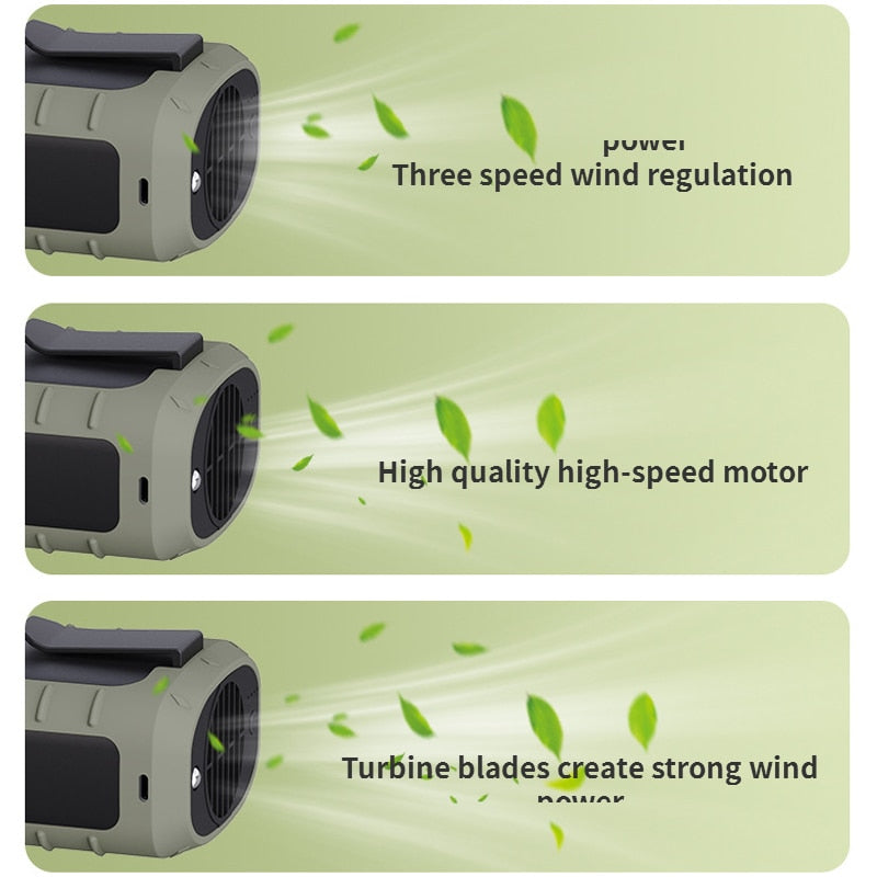 8000mAh uppladdningsbar utomhusfläkt med powerbank – Bärbar kylvänja med klämma