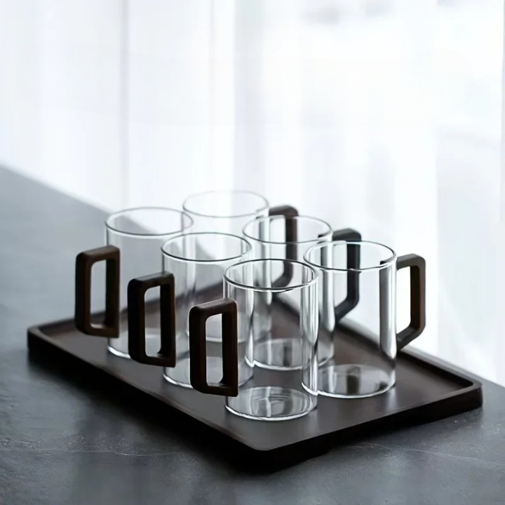 Premium värmetålig glasmugg – 500 ml kaffe- och tekopp med valnötshandtag