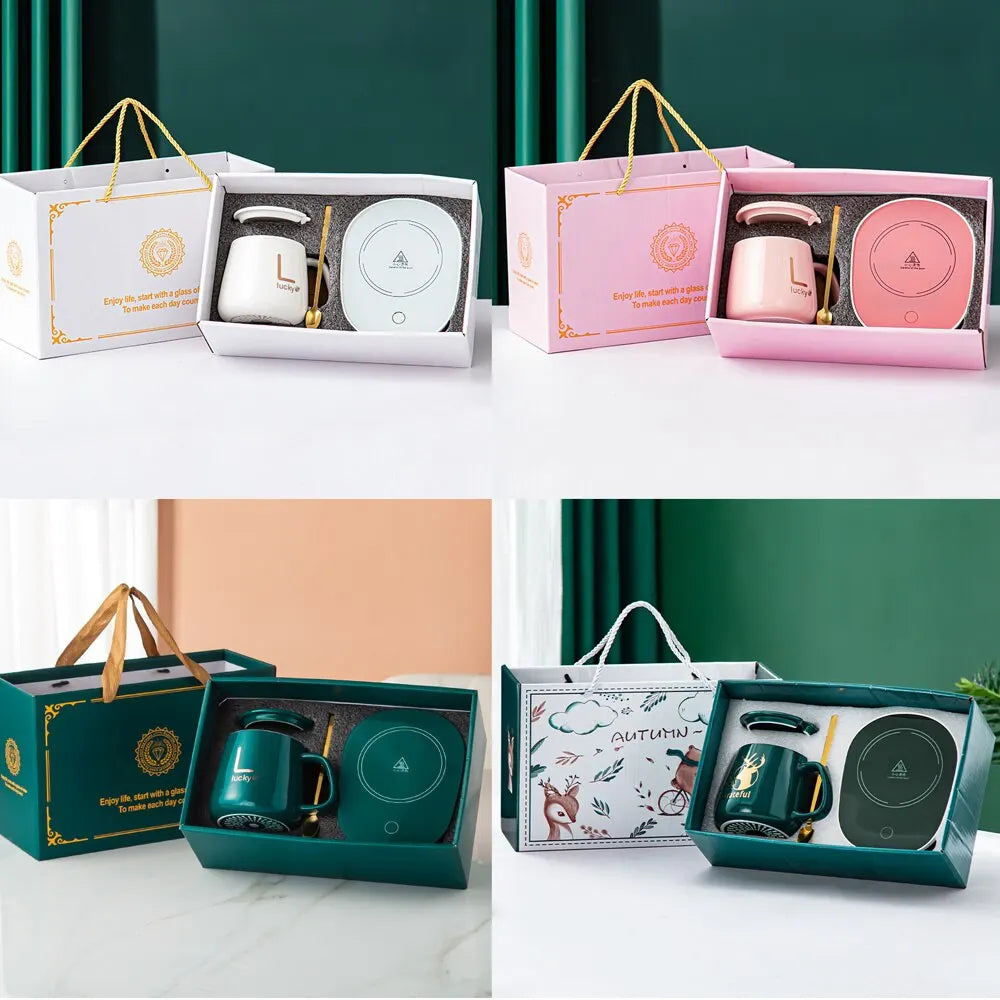 Innovativt set med uppvärmda muggar – Keramisk kopp med Smart Warming Coaster