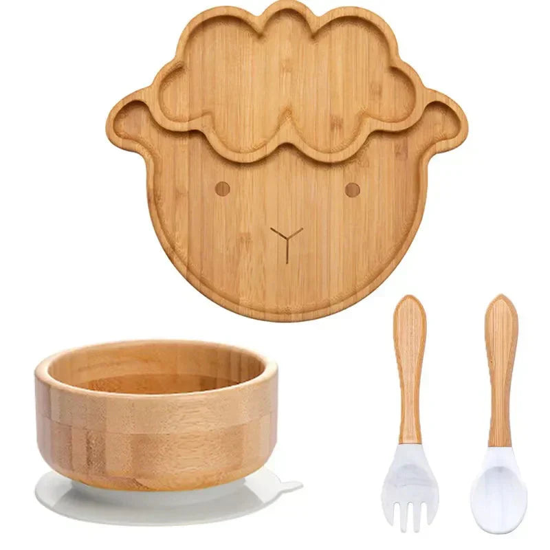 Halkfri måltidsset - Sugplatta och bestick för spädbarn och småbarn
