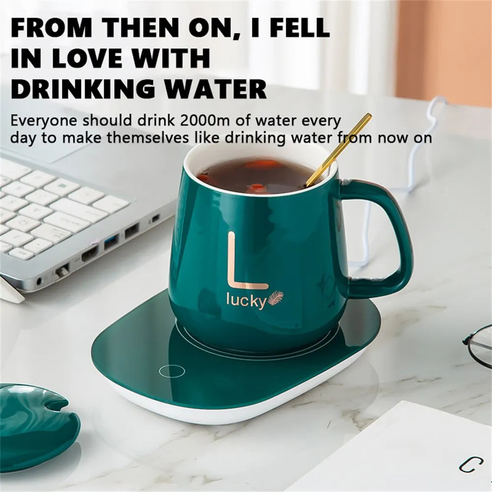 Innovativt set med uppvärmda muggar – Keramisk kopp med Smart Warming Coaster